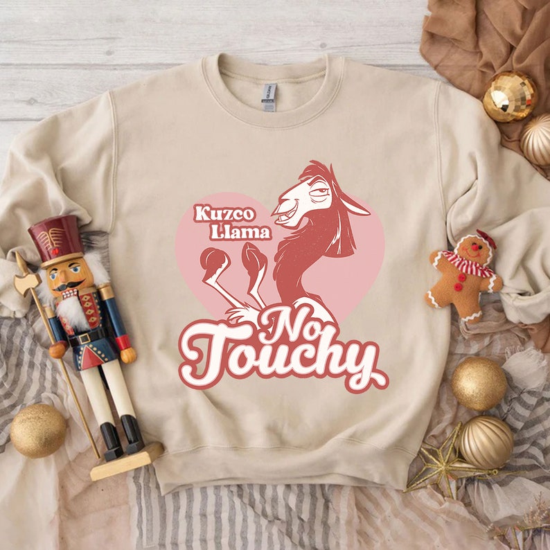 Retro Kuzco Llama No Touchy Sweatshirt Disney Valentine Kuzo Llama No Touchy Love Heart Unisex T-shirt Valentine's Day Shirt Gift For Couple - Image 3