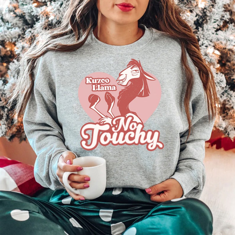 Retro Kuzco Llama No Touchy Sweatshirt Disney Valentine Kuzo Llama No Touchy Love Heart Unisex T-shirt Valentine's Day Shirt Gift For Couple - Image 4