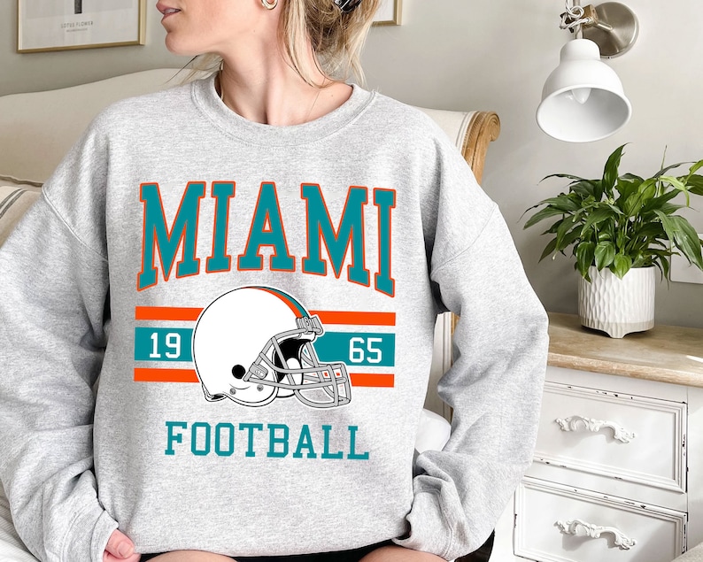Retro Miami Football Crewneck Sweatshirt Hoodie Shirt Gifts for NFL Fans - Image 2