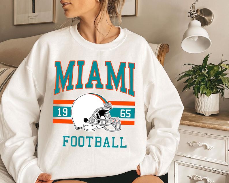 Retro Miami Football Crewneck Sweatshirt Hoodie Shirt Gifts for NFL Fans - Image 3