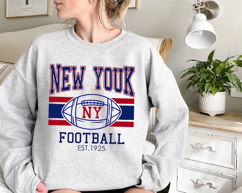 Retro New York Football Crewneck Sweatshirt Hoodie Shirt Gifts for NFL Fans - Image 2