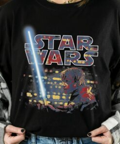 Retro Star Wars Luke Skywalker Battle Scene Portrait Logo Shirt, Galaxy's Edge Unisex T-shirt Family Birthday Gift Adult Kid Toddler Tee