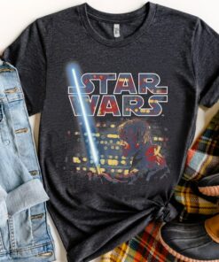 Retro Star Wars Luke Skywalker Battle Scene Portrait Logo Shirt, Galaxy's Edge Unisex T-shirt Family Birthday Gift Adult Kid Toddler Tee