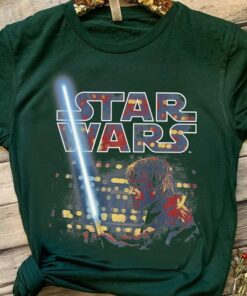 Retro Star Wars Luke Skywalker Battle Scene Portrait Logo Shirt, Galaxy's Edge Unisex T-shirt Family Birthday Gift Adult Kid Toddler Tee