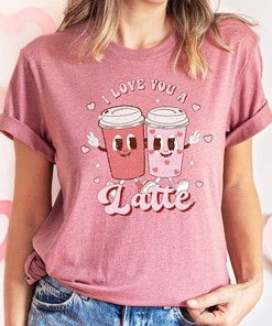 Retro Valentine's Day Coffee Lover Shirt: Latte and Donut Theme