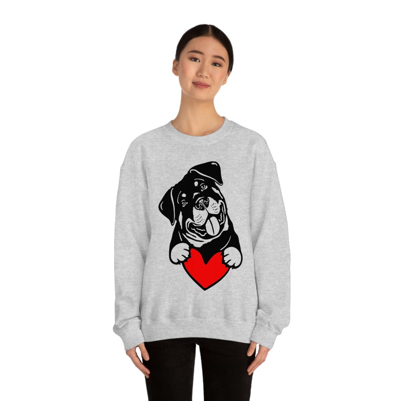 Rottweiler valentines day Rottweiler with heart Rottweiler valentines day sweater Unisex Crewneck Sweatshirt - Image 4