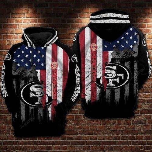 San Francisco 49Ers Nfl Football Us Flag Black 3D All Over Print Zip Up Hoodie Option