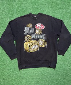 San Francisco 49Ers Super Bowl Champions Tshirt Pullover Hoodie Crewneck Sweatshirt Reprinted Full Color Full Size Gifts For NFL Fans