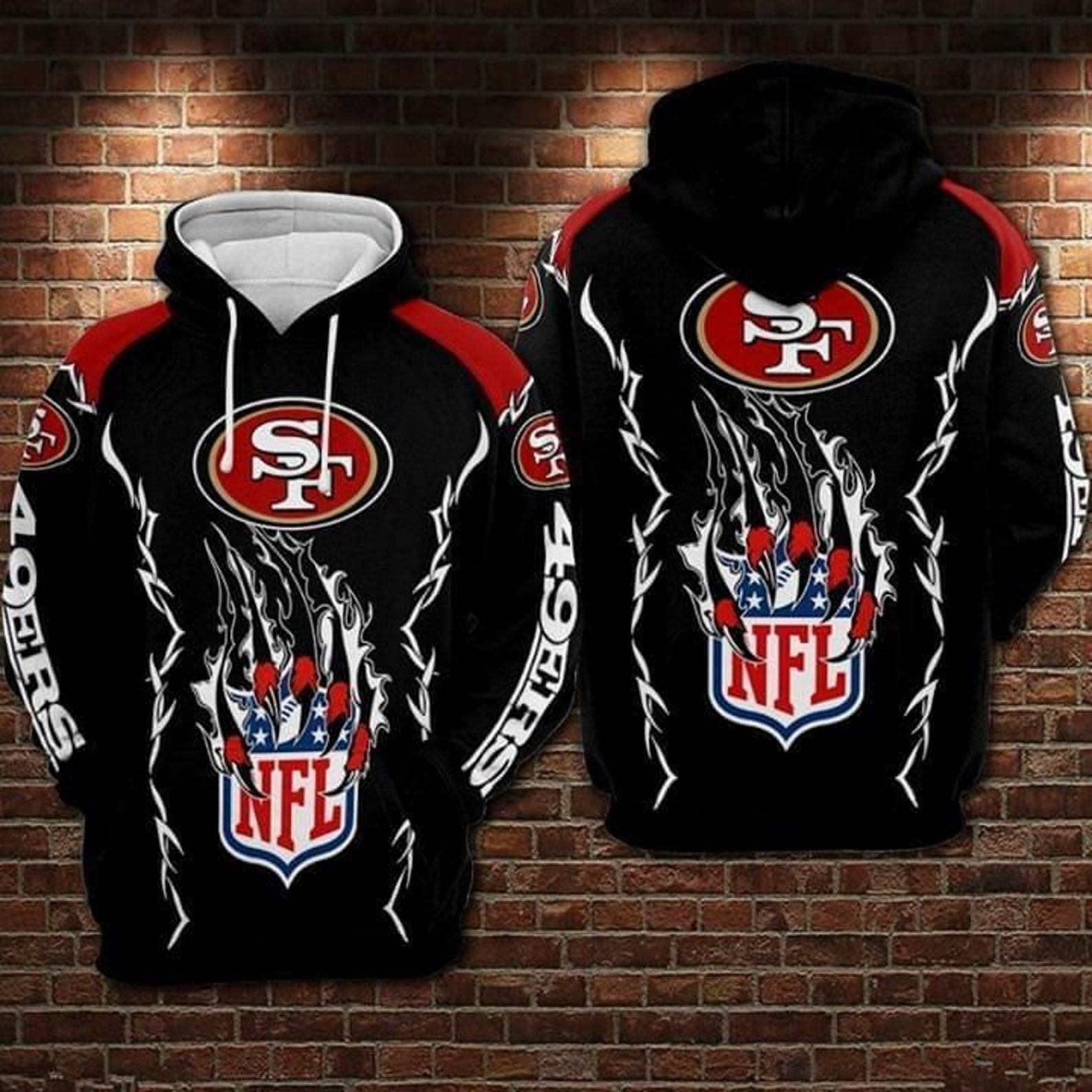 San Francisco 49Ers Nfl Beast Claw Ripped 3D All Over Print Zip Up Hoodie Option