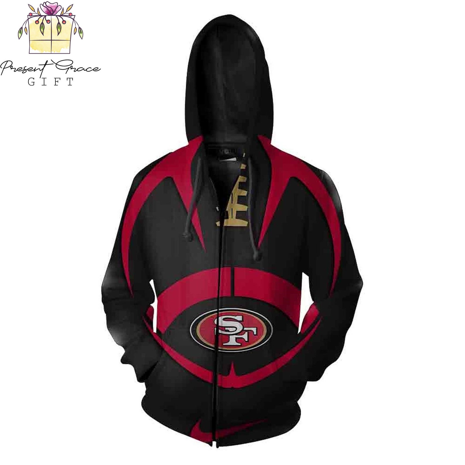 San Francisco 49Ers Nfl Big Logo 3D All Over Print Zip Up Hoodie Option