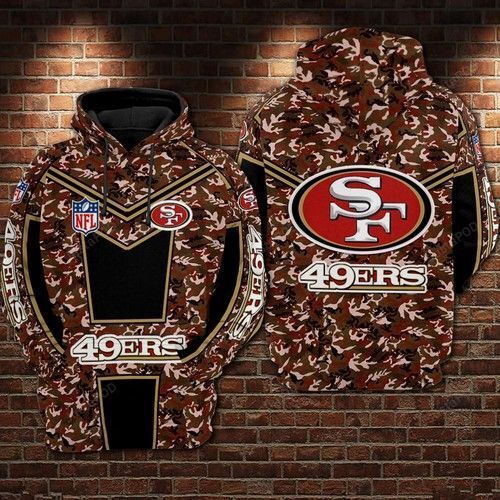 San Francisco 49Ers Nfl Football Camouflage Red 3D All Over Print Zip Up Hoodie Option