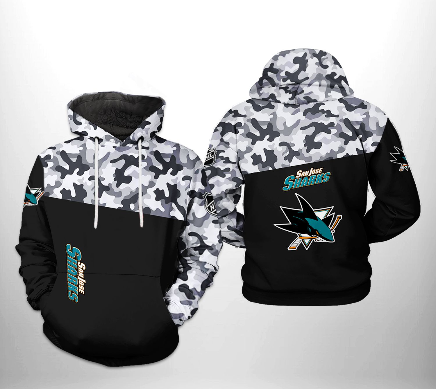 San Jose Sharks Nhl Camo Veteran 3D All Over Print Zip Up Hoodie Option