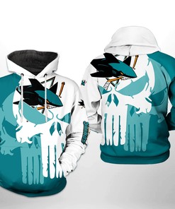 San Jose Sharks Nhl Team Skull 3D All Over Print Zip Up Hoodie Option