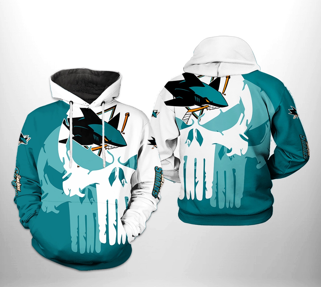 San Jose Sharks Nhl Team Skull 3D All Over Print Zip Up Hoodie Option