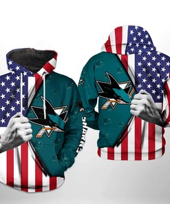 San Jose Sharks Nhl Us Flag 3D All Over Print Zip Up Hoodie Option