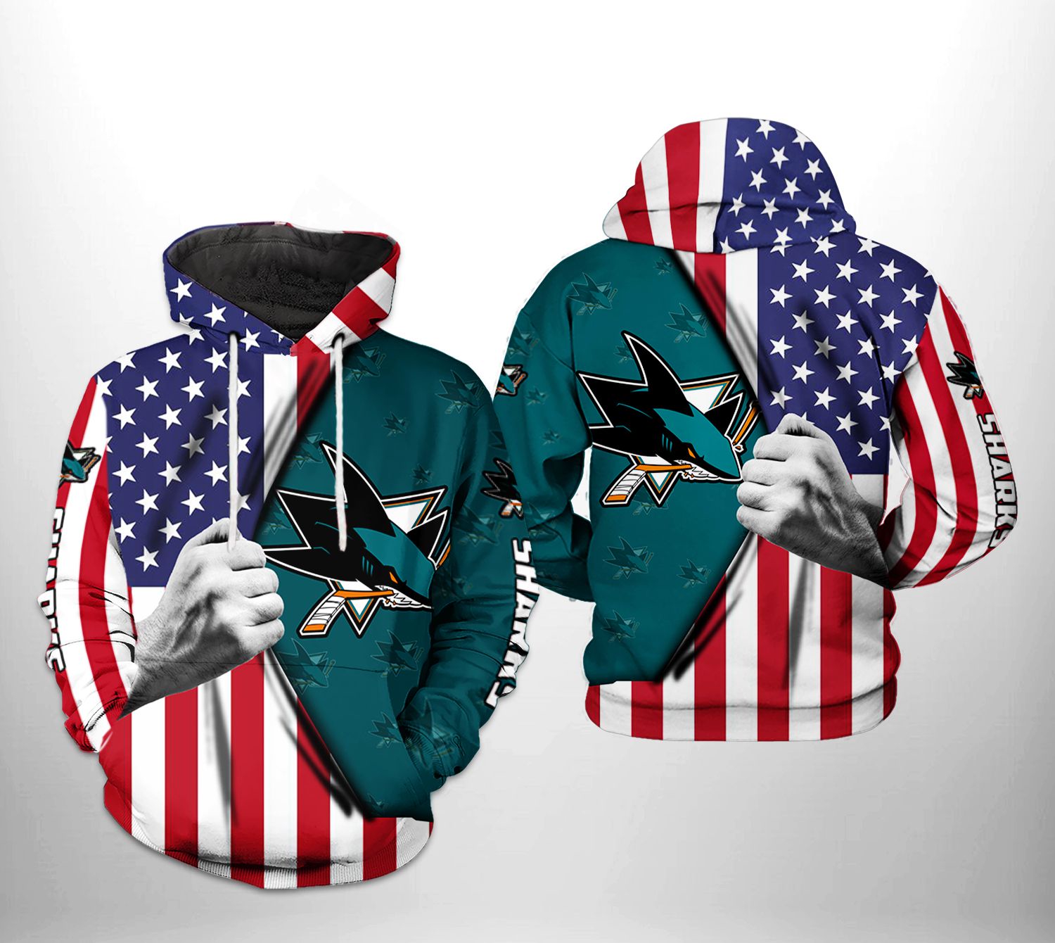 San Jose Sharks Nhl Us Flag 3D All Over Print Zip Up Hoodie Option