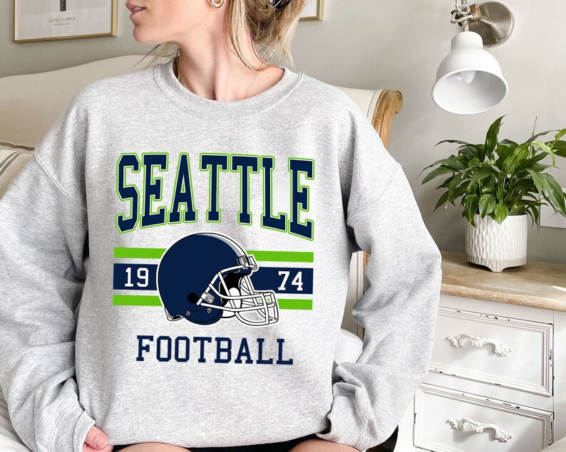 Seattle Football Sweatshirt, Vintage Retro Seattle Football Crewneck Sweatshirt, American Football Fan, NFL Shirt - Image 2