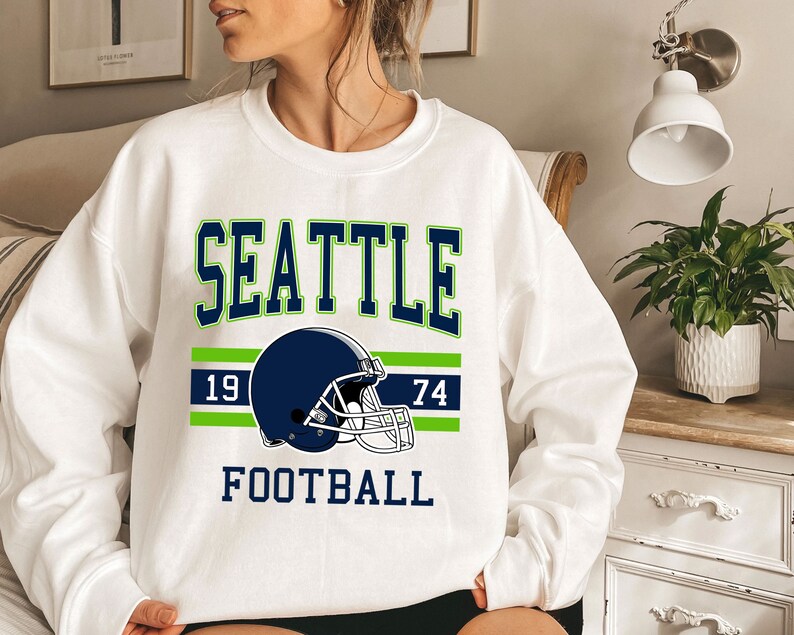 Seattle Football Sweatshirt, Vintage Retro Seattle Football Crewneck Sweatshirt, American Football Fan, NFL Shirt - Image 3