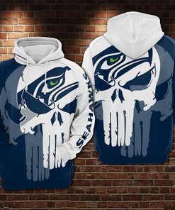 Seattle Seahawk Nfl Football Punisher Skull White Blue Men And Women 3D All Over Print Zip Up Hoodie Option