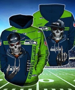 Seattle Seahawks Hip Hop Skull 3D Hoodie Zip Hoodie, Nfl 3D All Over Print Hoodie Zip Hoodie
