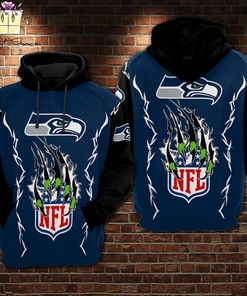 Seattle Seahawks Nfl Claws 3D Printed Pull Over Zip Up Hoodie