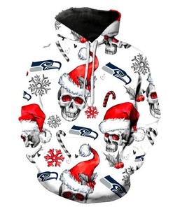 Seattle Seahawks Nfl Football Christmas Skull White 3D All Over Print Zip Up Hoodie Option
