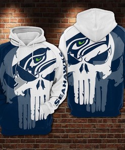 Seattle Seahawks Nfl Football Punisher Skull 3D All Over Printed Hoodie, Zip Up Hoodie