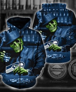 Seattle Seahawks Nfl Skull Pockers Hoodie, Unisex Hoodie, 3D All Over Printed Hoodie, Zip Up Hoodie