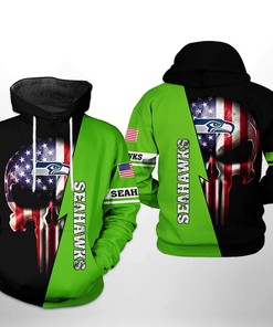 Seattle Seahawks Nfl Us Flag Skull Team 3D All Over Print Zip Up Hoodie Option
