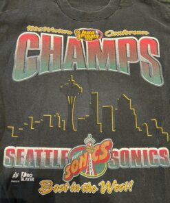 Seattle Supersonics 1996 Western Conference Champions Tshirt Hoodie Crewneck Sweatshirt Reprinted Full Color Full Size Gifts for NBA Fans
