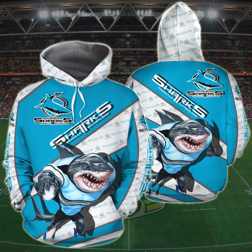 Show Your Support For The Cronulla Sutherland Sharks With Our Personalized 3D Mascot Hoodie Zip Up Or Pullover, All Over Print