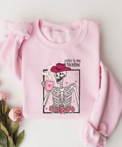 Skeleton Coffee Valentines Sweatshirt, Retro Valentine's Day Sweatshirt, Retro Valentine's Skeleton Shirt, Coffee Lovers Shirt, Couple Shirt