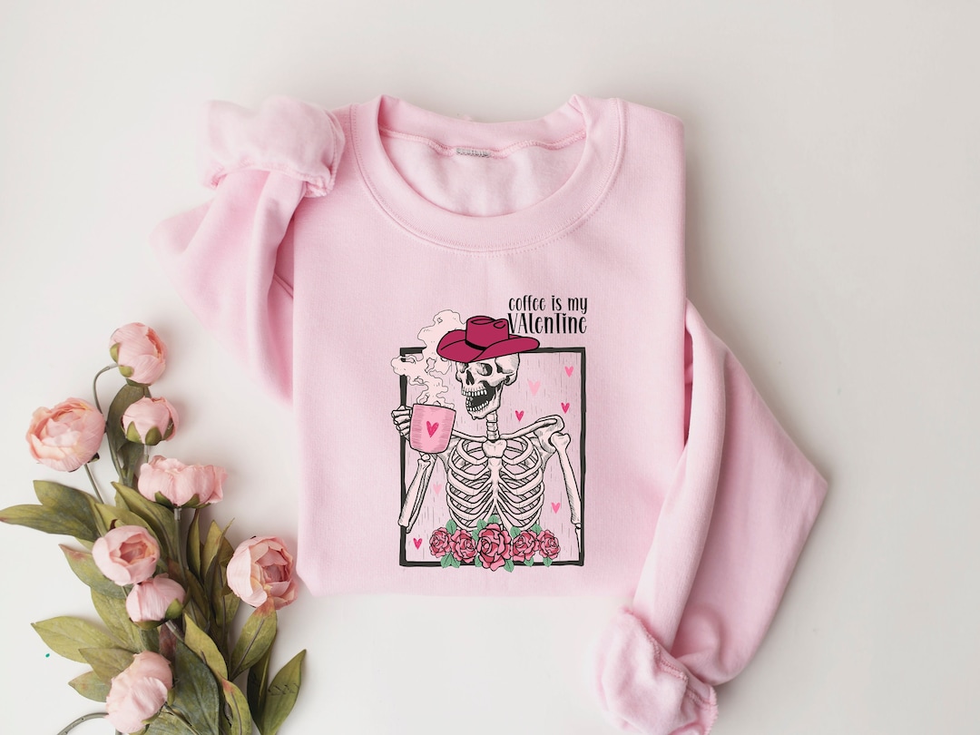 Skeleton Coffee Valentines Sweatshirt, Retro Valentine's Day Sweatshirt, Retro Valentine's Skeleton Shirt, Coffee Lovers Shirt, Couple Shirt
