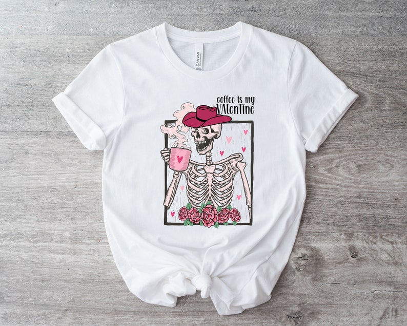 Skeleton Coffee Valentines Sweatshirt, Retro Valentine's Day Sweatshirt, Retro Valentine's Skeleton Shirt, Coffee Lovers Shirt, Couple Shirt - Image 3