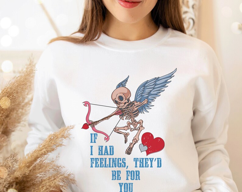 Skeleton Cupid Valentine's Day Sweatshirt, Valentine Sweatshirt, Unisex Valentines Day Sweater, Valentines Graphic Cupid Shirt Or Sweater - Image 2