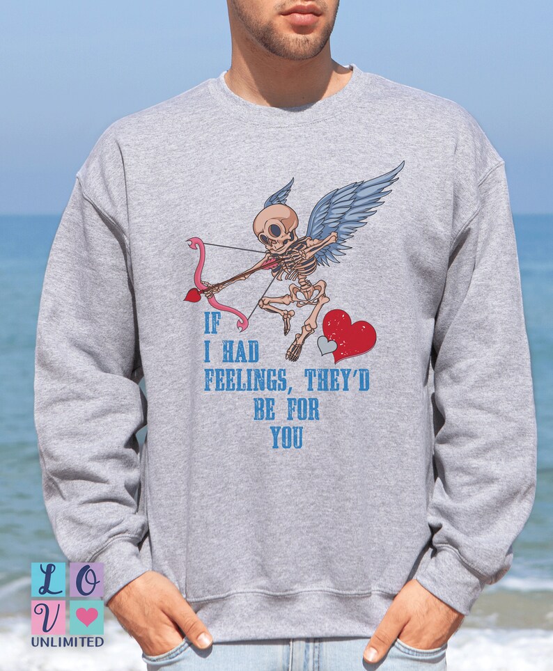 Skeleton Cupid Valentine's Day Sweatshirt, Valentine Sweatshirt, Unisex Valentines Day Sweater, Valentines Graphic Cupid Shirt Or Sweater - Image 3