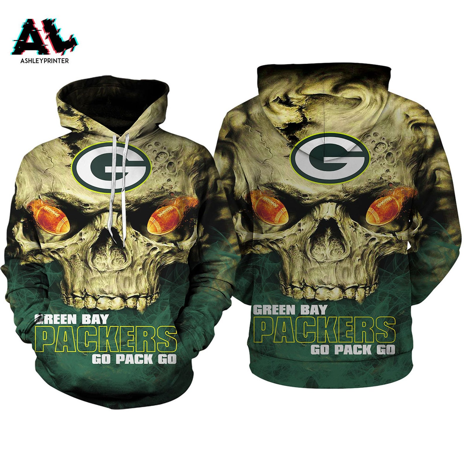 Skull Green Bay Packers 3D American Football Hoodie Nfl All Over Print For Men And Women