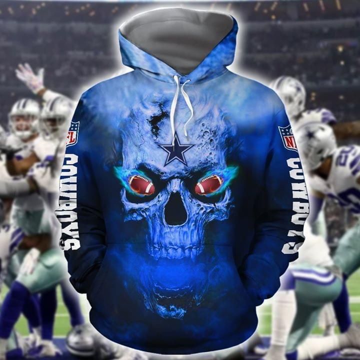 Skull On Fire Dallas Cowboys Nfl 3D All Over Print Zip Up Hoodie Option