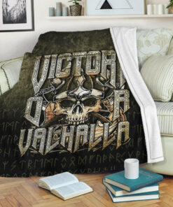Skull Viking Blanket Victory or Valhalla Sherpa Fleece Blanket Gifts for Viking Lovers