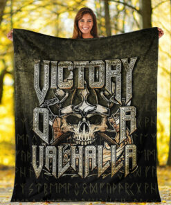 Skull Viking Blanket Victory or Valhalla Sherpa Fleece Blanket Gifts for Viking Lovers