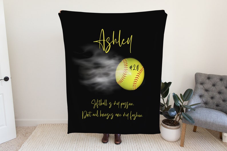 Softball Blanket Personalized, Sports Blanket, Softball Bedding