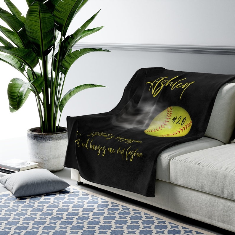 Softball Blanket Personalized, Sports Blanket, Softball Bedding