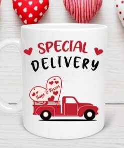 Special Delivery Valentine's Mug, Hugs and Kisses Red Truck Mug, Valentine's Day Mug, Valentines For Him, Valentines Day Mug