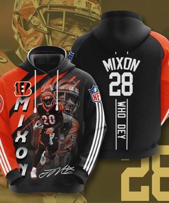 Sports American Football Nfl Cincinnati Bengals Joe Mixon 3D All Over Print Zip Up Hoodie Option