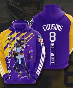 Sports American Football Nfl Minnesota Vikings Kirk Cousins 3D All Over Print Zip Up Hoodie Option