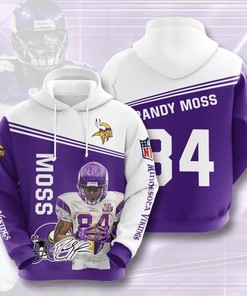 Sports American Football Nfl Minnesota Vikings Randy Moss 3D All Over Print Zip Up Hoodie Option