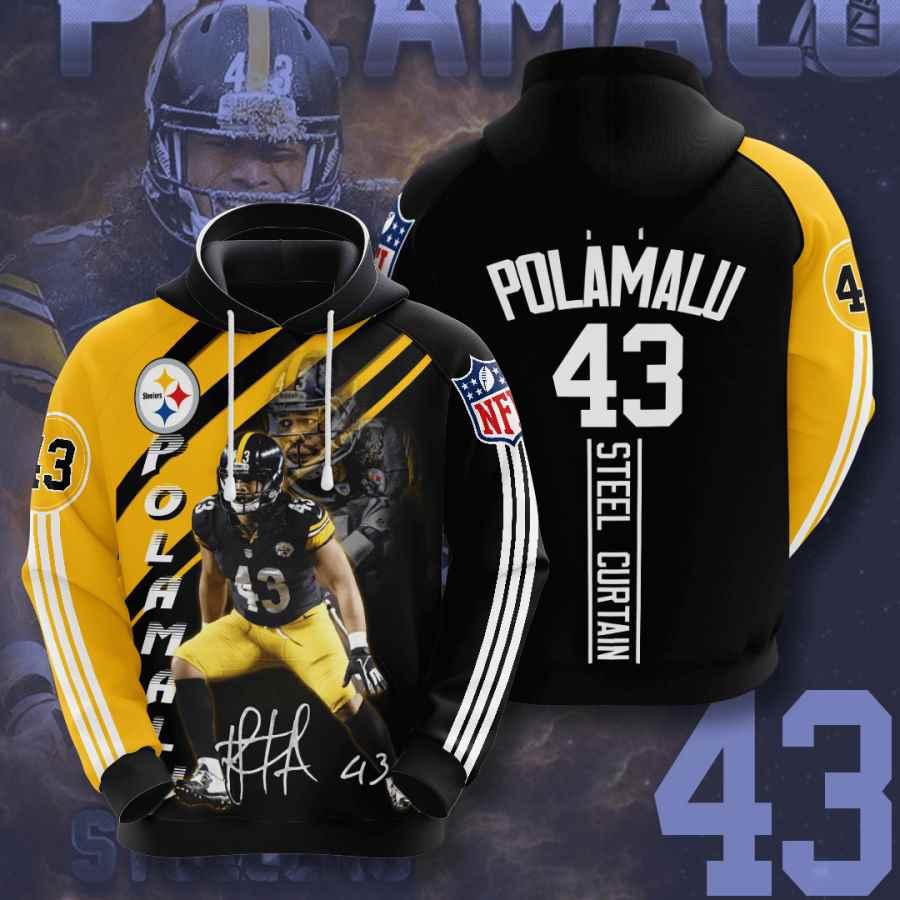 Sports American Football Nfl Pittsburgh Steelers Troy Polamalu 3D All Over Print Zip Up Hoodie Option