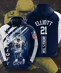 Sports American Nfl Dallas Cowboys Ezekiel Elliott 3D All Over Print Zip Up Hoodie Option
