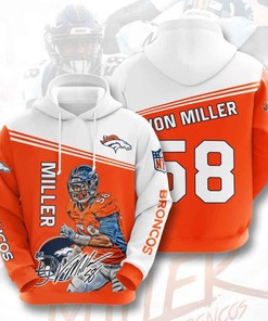 Sports American Nfl Denver Broncos Von Miller 3D All Over Print Zip Up Hoodie Option