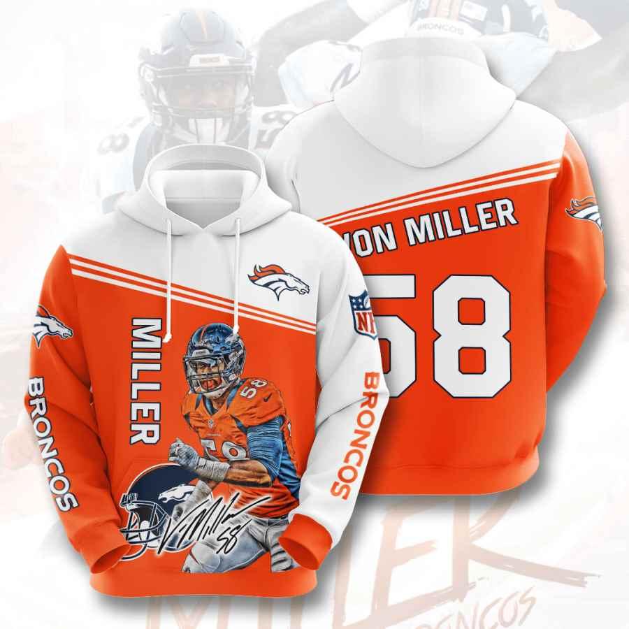 Sports American Nfl Denver Broncos Von Miller 3D All Over Print Zip Up Hoodie Option